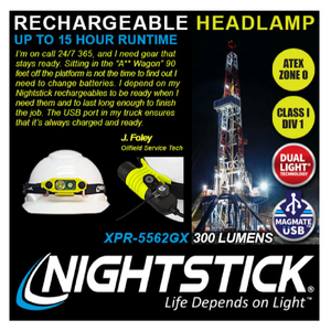 Nightstick (XPR-5562GX) - DICATA? USB - IS Rechargeable Low-Profile Multi-Function Dual-Light Headlamp - Green